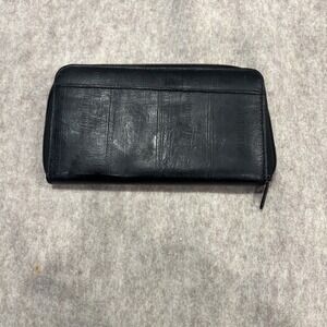 Black Genuine Eel Skin Zip Around Wallet Organizer Clutch‎ Pouch